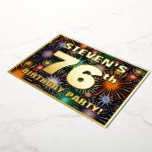 76e verjaardag — Fun, kleurrijke Fireworks look Folie Uitnodiging (Gedraaid)