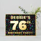 76e verjaardag — Fun, kleurrijke muzieksymbolen Folie Uitnodiging (Staand Voorkant)