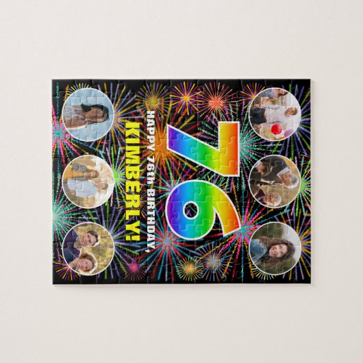 76e verjaardag: Fun Rainbow #, aangepaste naam + f Legpuzzel (Horizontaal)