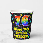 76e verjaardag: Fun Stars Pattern en Rainbow 76 Papieren Bekers (Achterkant)