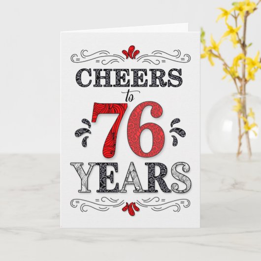 76e verjaardag gejuich in rood wit zwart patroon kaart (Gele Bloem)