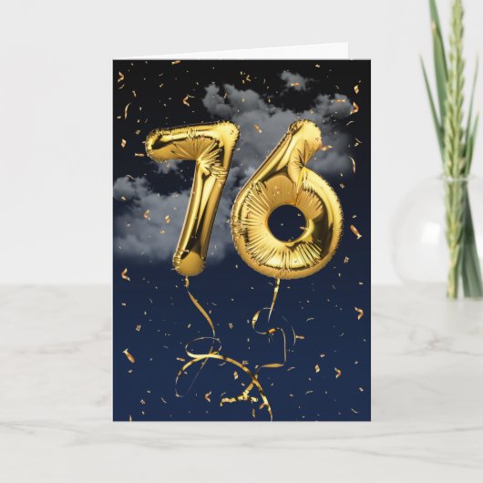 76e verjaardag Gold Mylar ballon en Confetti Card Kaart (Voorkant)