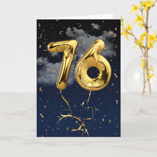76e verjaardag Gold Mylar ballon en Confetti Card Kaart (Gele Bloem)