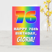 76e verjaardag: kleurrijk, vun regenboogpatroon #  kaart (Gele Bloem)