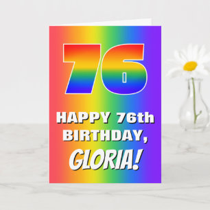 76e verjaardag: kleurrijk, vun regenboogpatroon #  kaart