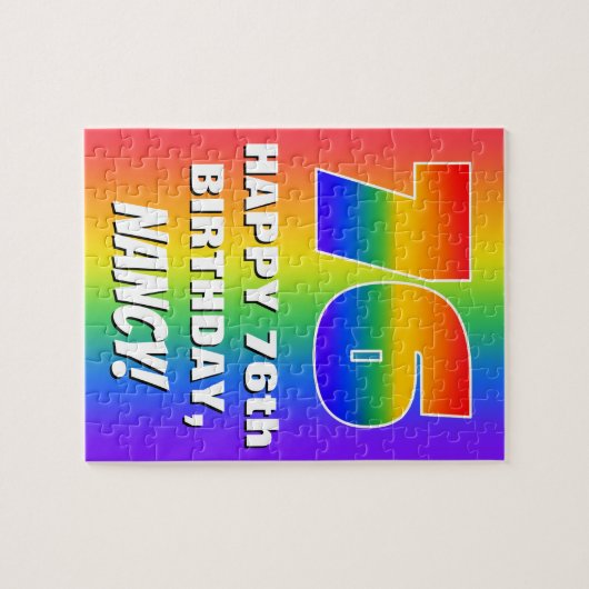 76e verjaardag: kleurrijk, vun regenboogpatroon #  legpuzzel (Horizontaal)