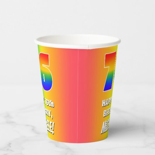 76e verjaardag: kleurrijk, vun regenboogpatroon #  papieren bekers (Rechts)