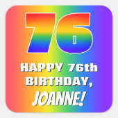76e verjaardag: kleurrijk, vun regenboogpatroon #  vierkante sticker (Voorkant)