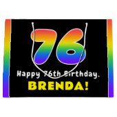 76e verjaardag: kleurrijke regenboog # 76, aangepa groot cadeauzakje (Voorkant)