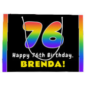 76e verjaardag: kleurrijke regenboog # 76, aangepa groot cadeauzakje (Achterkant)