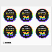 76e verjaardag: kleurrijke regenboog # 76, aangepa ronde sticker (Vel)