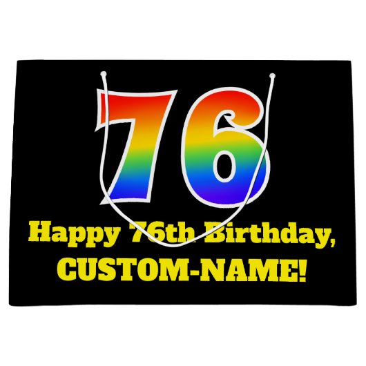 76e verjaardag ~ Leuk, Kleurrijk, Levendig, Regenb Groot Cadeauzakje (Voorkant)