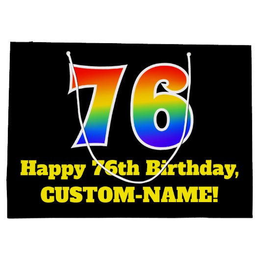 76e verjaardag ~ Leuk, Kleurrijk, Levendig, Regenb Groot Cadeauzakje (Achterkant)