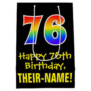 76e verjaardag: Leuk, Vet, Kleurrijk, Regenboog "7 Medium Cadeauzakje