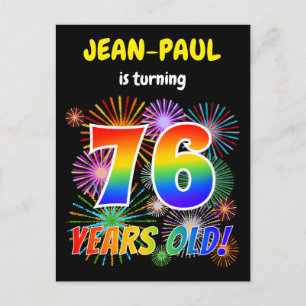76e verjaardag - Leuk vuurwerk, Rainbow Look "76" Briefkaart