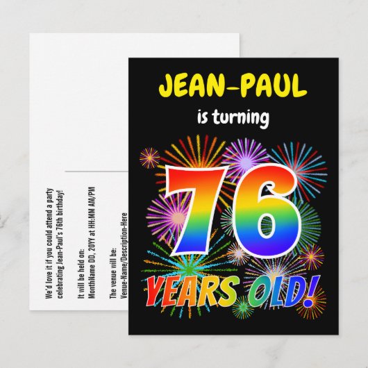 76e verjaardag - Leuk vuurwerk, Rainbow Look "76" Briefkaart (Voorkant / Achterkant)