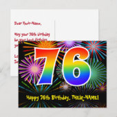 76e verjaardag - Leuk vuurwerkpatroon + Regenboog  Briefkaart (Voorkant / Achterkant)