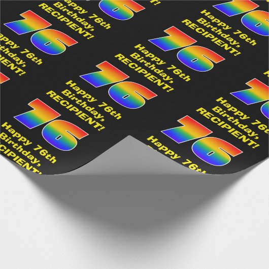 76e verjaardag: Leuke, kleurrijke regenboog geïnsp Cadeaupapier (Hoek)