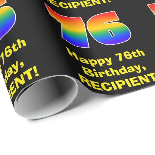 76e verjaardag: Leuke, kleurrijke regenboog geïnsp Cadeaupapier (Rol Hoek)