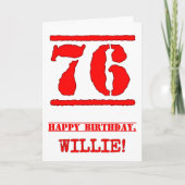 76e verjaardag: leuke, rode rubberen stempel geïns kaart (Voorkant)