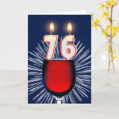 76e verjaardag met wijn en kaarsen kaart (Gele Bloem)