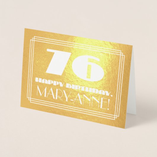 76e verjaardag: Naam + Art Deco geïnspireerde look Folie Kaarten (Voorkant)