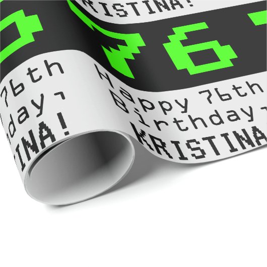 76e verjaardag - Nerdy / Geeky Style "76" en naam Cadeaupapier (Rol Hoek)