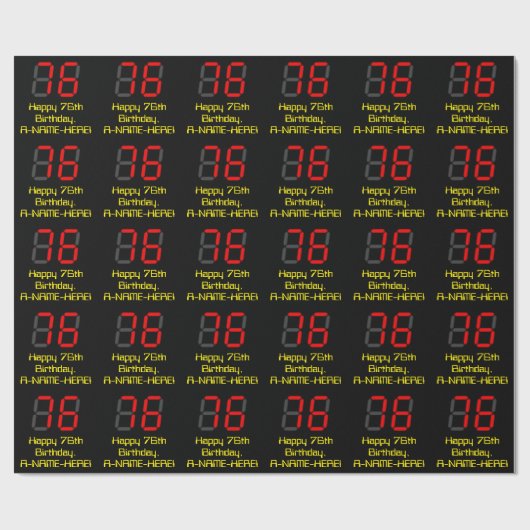 76e verjaardag: Red Digital Clock Style "76" + naa Cadeaupapier (Vlak)