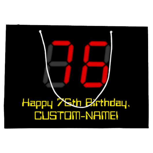 76e verjaardag: Red Digital Clock Style "76" + naa Groot Cadeauzakje (Achterkant)