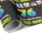 76e Verjaardag: Regenboog "76"; Aangepaste Foto's  Cadeaupapier (Rol Hoek)