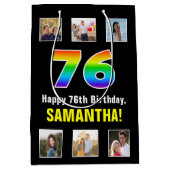 76e verjaardag: Regenboog "76", Aangepaste foto's  Medium Cadeauzakje (Voorkant)