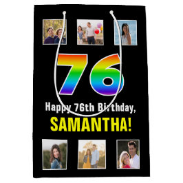 76e verjaardag: Regenboog "76", Aangepaste foto's  Medium Cadeauzakje