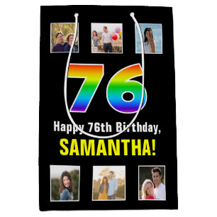 76e verjaardag: Regenboog "76", Aangepaste foto's  Medium Cadeauzakje