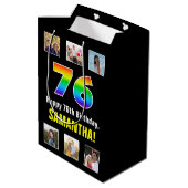 76e verjaardag: Regenboog "76", Aangepaste foto's  Medium Cadeauzakje (Achterkant Gekanteld)