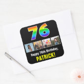 76e Verjaardag: Regenboog "76"; Aangepaste Foto's  Vierkante Sticker (Envelop)