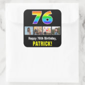76e Verjaardag: Regenboog "76"; Aangepaste Foto's  Vierkante Sticker (Tas)