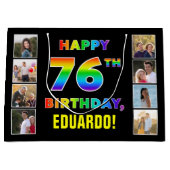 76e Verjaardag: Regenboogtekst, Aangepaste foto's Groot Cadeauzakje (Voorkant)