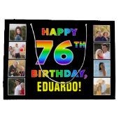 76e Verjaardag: Regenboogtekst, Aangepaste foto's Groot Cadeauzakje (Achterkant)