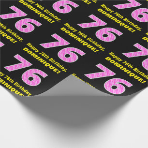 76e verjaardag: roze strepen en harten "76" + naam cadeaupapier