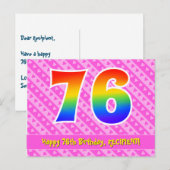 76e verjaardag: Roze strepen & harten, Regenboog 7 Briefkaart (Voorkant / Achterkant)
