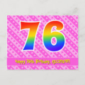 76e verjaardag: Roze strepen & harten, Regenboog 7 Briefkaart (Voorkant)