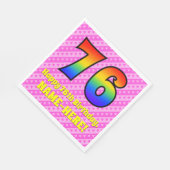 76e verjaardag: roze strips & harten, regenboognr. servet (Hoek)