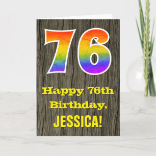 76e verjaardag: Rustieke Faux Wood Look, Regenboog Kaart