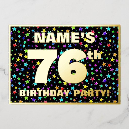 76e verjaardag van de Vreugde - Fun, kleurrijk ste Folie Uitnodiging (Voorkant)