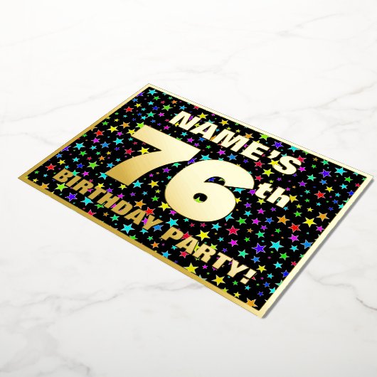 76e verjaardag van de Vreugde - Fun, kleurrijk ste Folie Uitnodiging (Gedraaid)