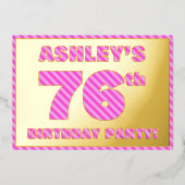 76e verjaardag — Vet, vuurtje, roze band # 76 Folie Uitnodiging (Voorkant)