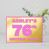 76e verjaardag — Vet, vuurtje, roze band # 76 Folie Uitnodiging (Staand Voorkant)