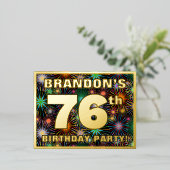 76e verjaardag: Vette, kleurrijke Fireworks-look Folie Uitnodiging Briefkaart (Staand Voorkant)