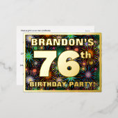 76e verjaardag: Vette, kleurrijke Fireworks-look Folie Uitnodiging Briefkaart (Voorkant / Achterkant)