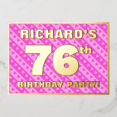 76e verjaardag — vuurroze harten en strips folie uitnodiging (Voorkant)